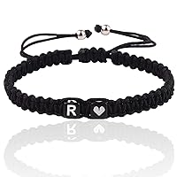 Vista 1 de Initial Bracelets for Women Teen Girls, Initial A-Z Heart Letter Charm Bracelets Handmade Adjustable Rope Bracelets for Mother's Day Graduation Black