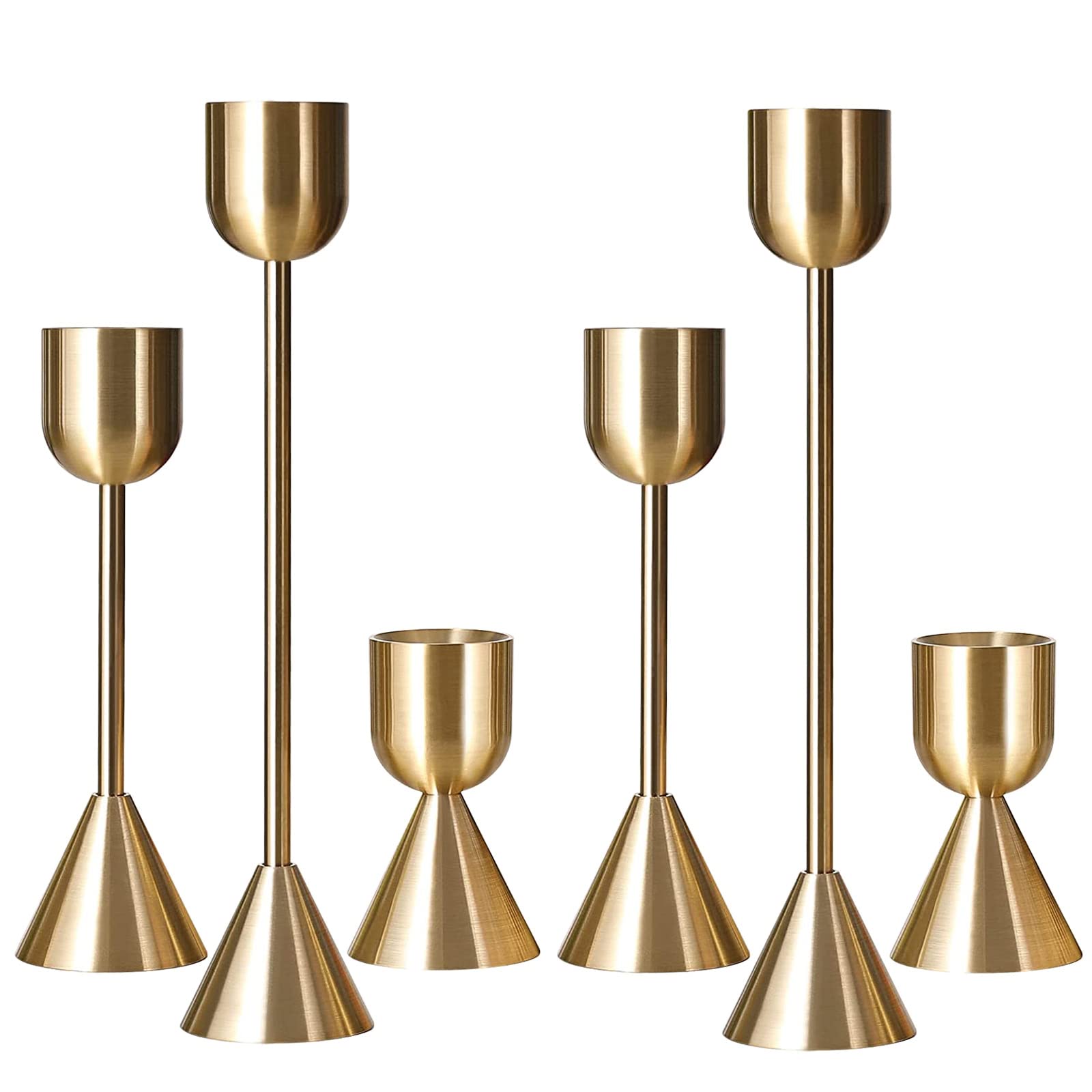 Brass Gold Candlestick Holder - Set of 6 Taper Candle Holder, Vintage Decorative Centerpiece for Table Mantel Wedding Housewarming Gift