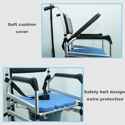 Miniatura 5 de Silla de ducha con ruedas, silla de ruedas plegable de altura ajustable, silla de ducha resistente con cómoda grande para personas mayores (aleación