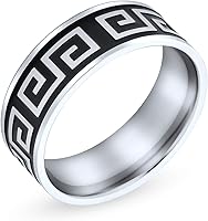 Vista 1 de Bling Jewelry Anillo rectangular geométrico para hombre, diseño griego, circonita cúbica, color negro, rectángulo, para hombre, acero inoxidable