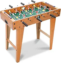 Pebolim Jogo de Futebol de Mesa, 69*35*61.5CM, Marrom, 18 Jogadores, Madeira e Aço, Portátil Completo, Mesa de Pebolim, Brinquedo Mesa de Jogos