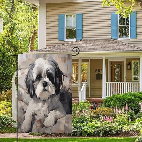 Bandera de jardín de Shih Tzu 12x18 doble vista para adorno de terraza 6