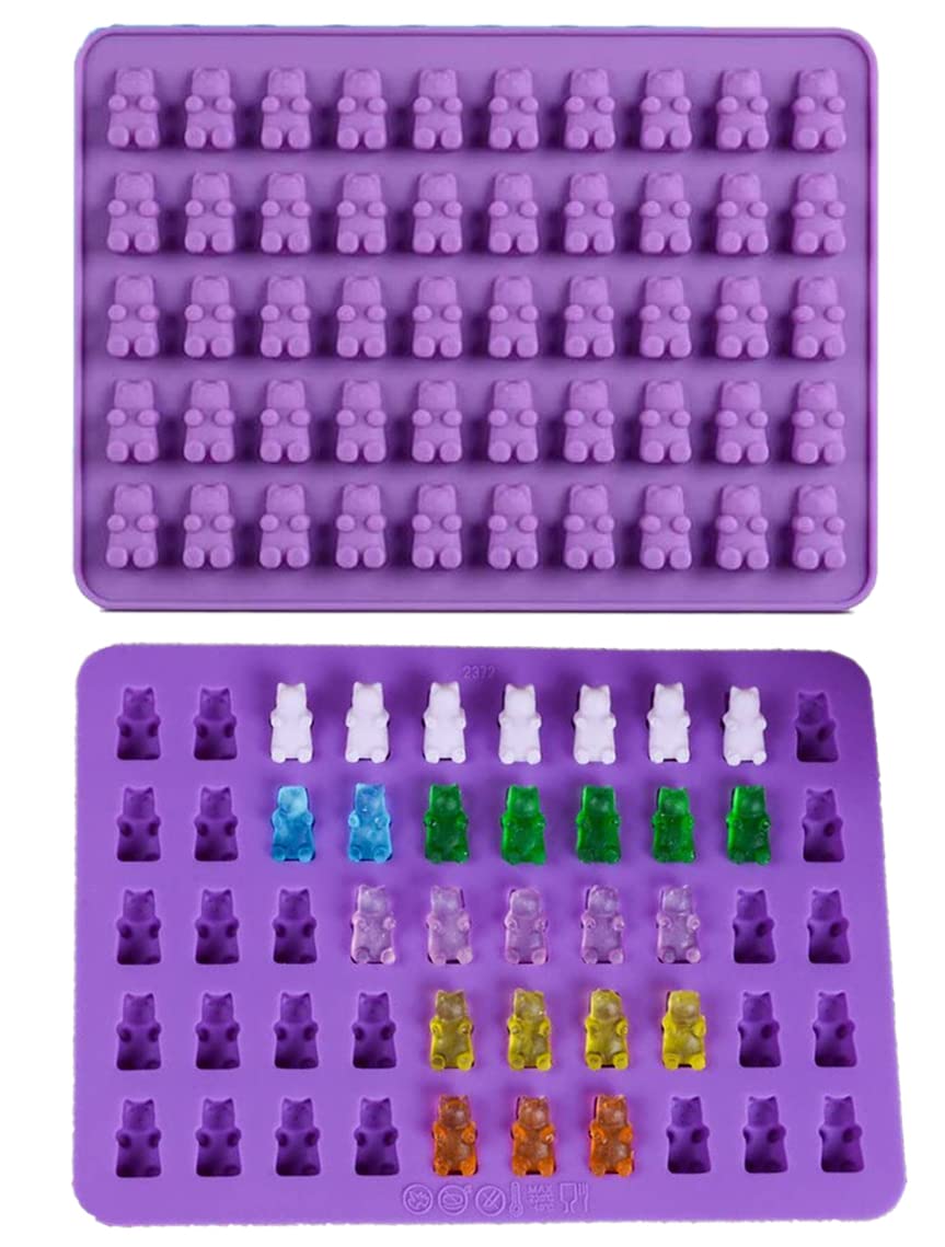 VENCILAZY Bear Design Silicone Mould 2 Pack 50-Cavity Mini Shapes for Gummy Sweets, Chocolate, Jelly & Ice Cubes | BPA-Free, Non-Stick, Children-Safe Baking Tray (Dishwasher Safe)