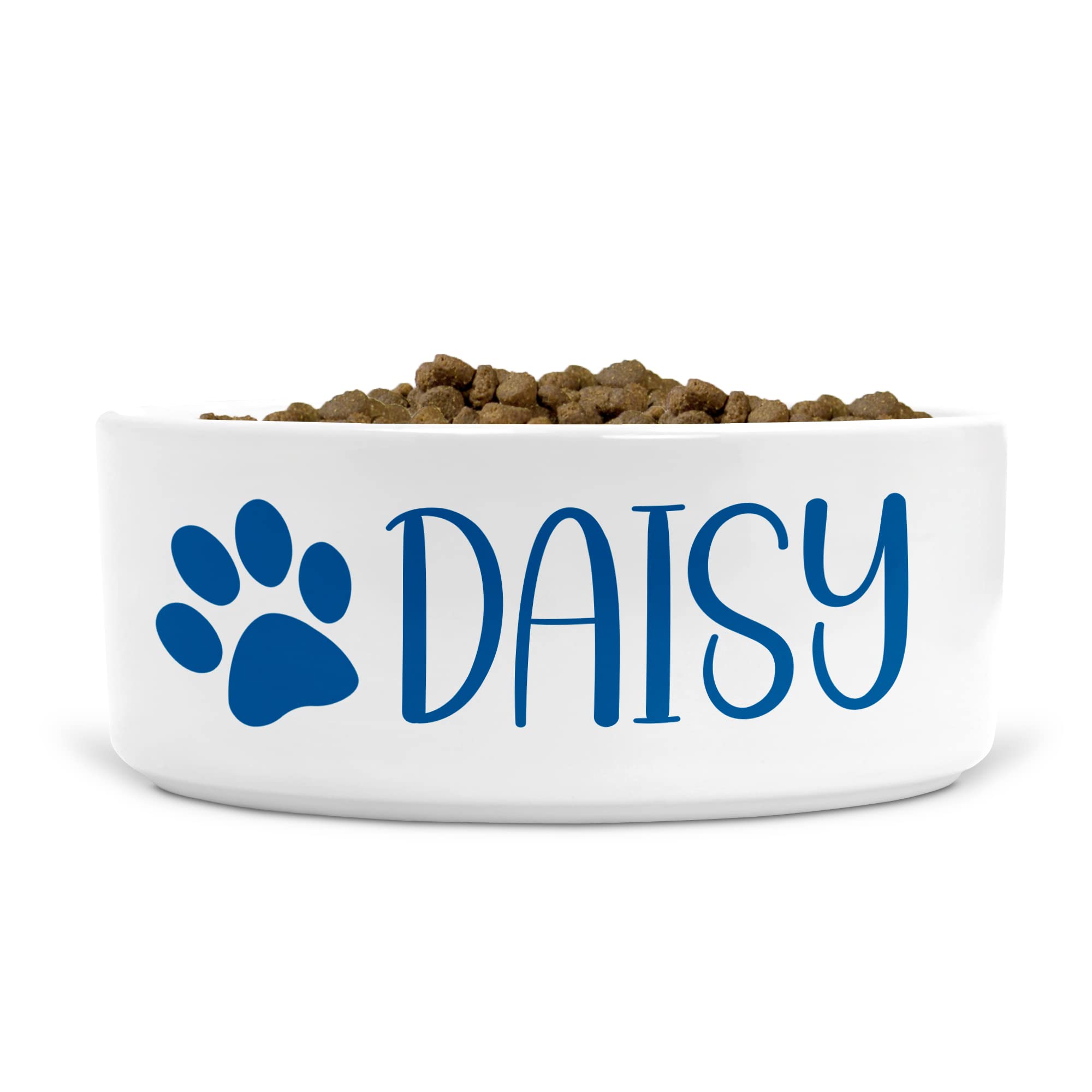 Personalised Ceramic Dog Bowl Paw Print - Ideal for Food & Water Bowls Size Medium-Large Dogs (Indigo blue print, Text Style HA) — image 1