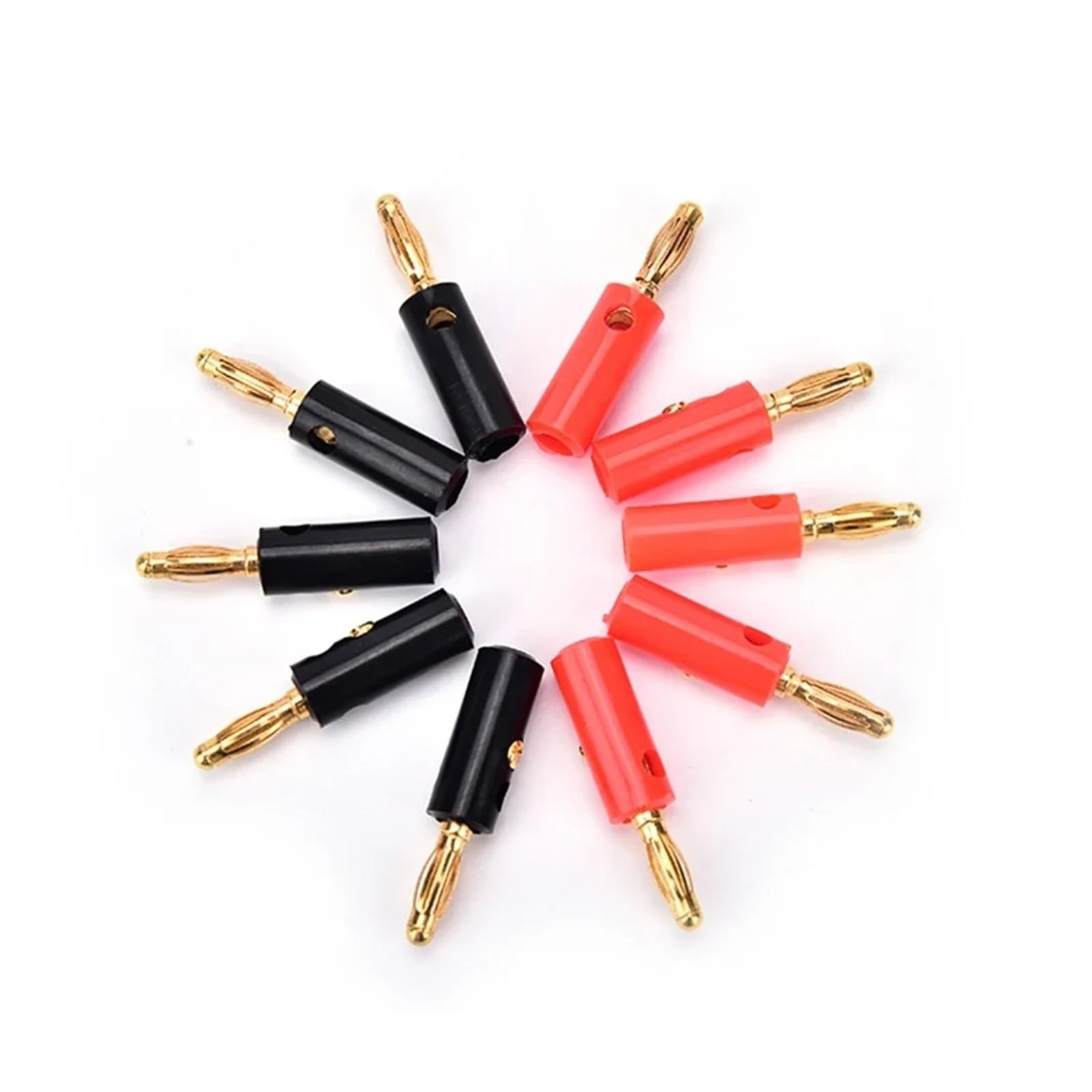 10 connettori a banana per altoparlanti, placcati oro, 4 mm, rosso/nero