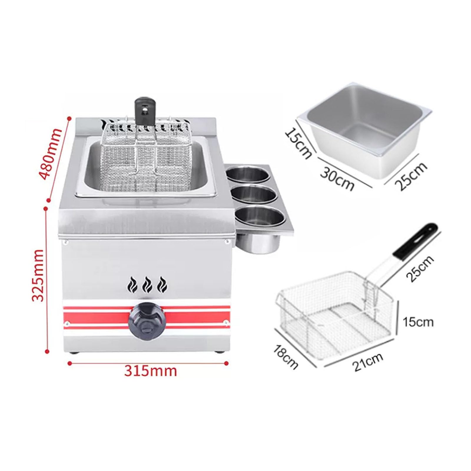 Friggitrice professionale a gas con manopola di controllo indipendente, griglia per condimenti e bottiglie di salsa, ideale per pollo fritto, gamberetti e pesce, capacità 10 l