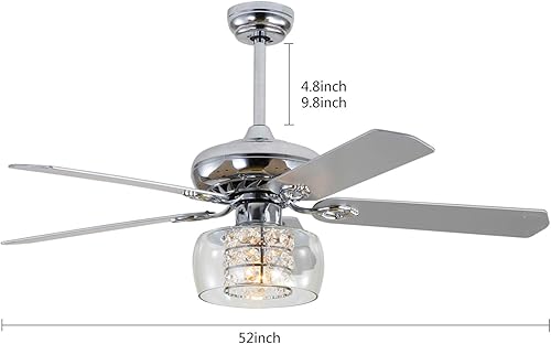 Miniatura 2 de Ventilador de techo de cristal de 52 pulgadas con luces, lámpara de araña moderna, pantalla de cristal, ventilador de techo con aspas de madera, 3