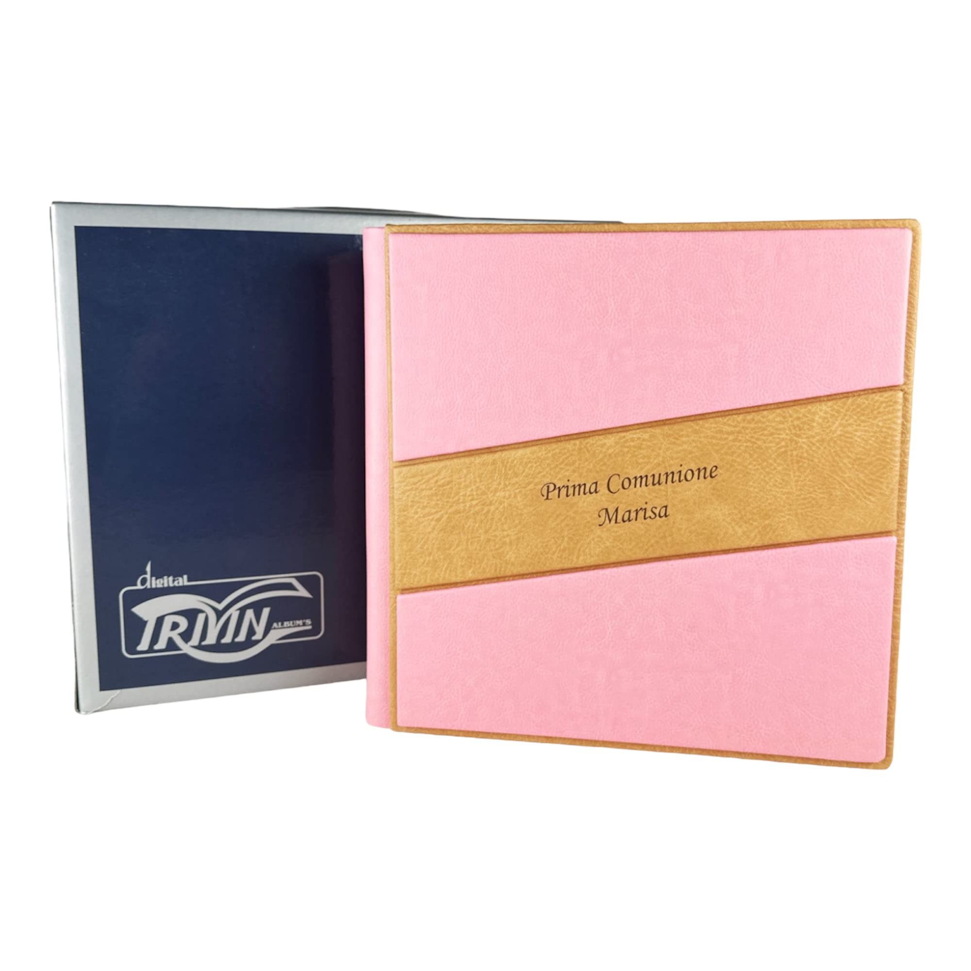 TriVin Art -Saturno- Álbum de fotos artesanal de piel sintética, varios tamaños y personalizable con grabado, ideal para cualquier evento. (Rosa)