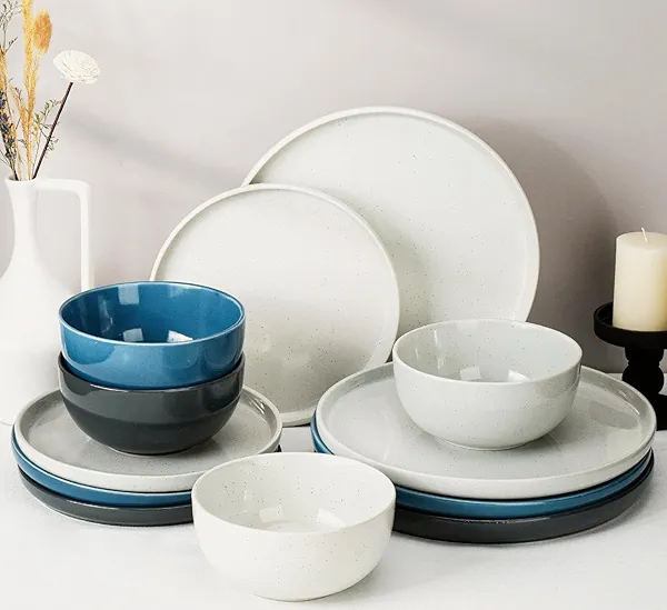 Metflavor Kitchen Plates and Bowls Set Dinner Set for 4 Handpainted Dinner ware Sets, Microwave Safe Plates and Bowls Sets Stone Plate Scratch Resistant (Galaxy Mist)