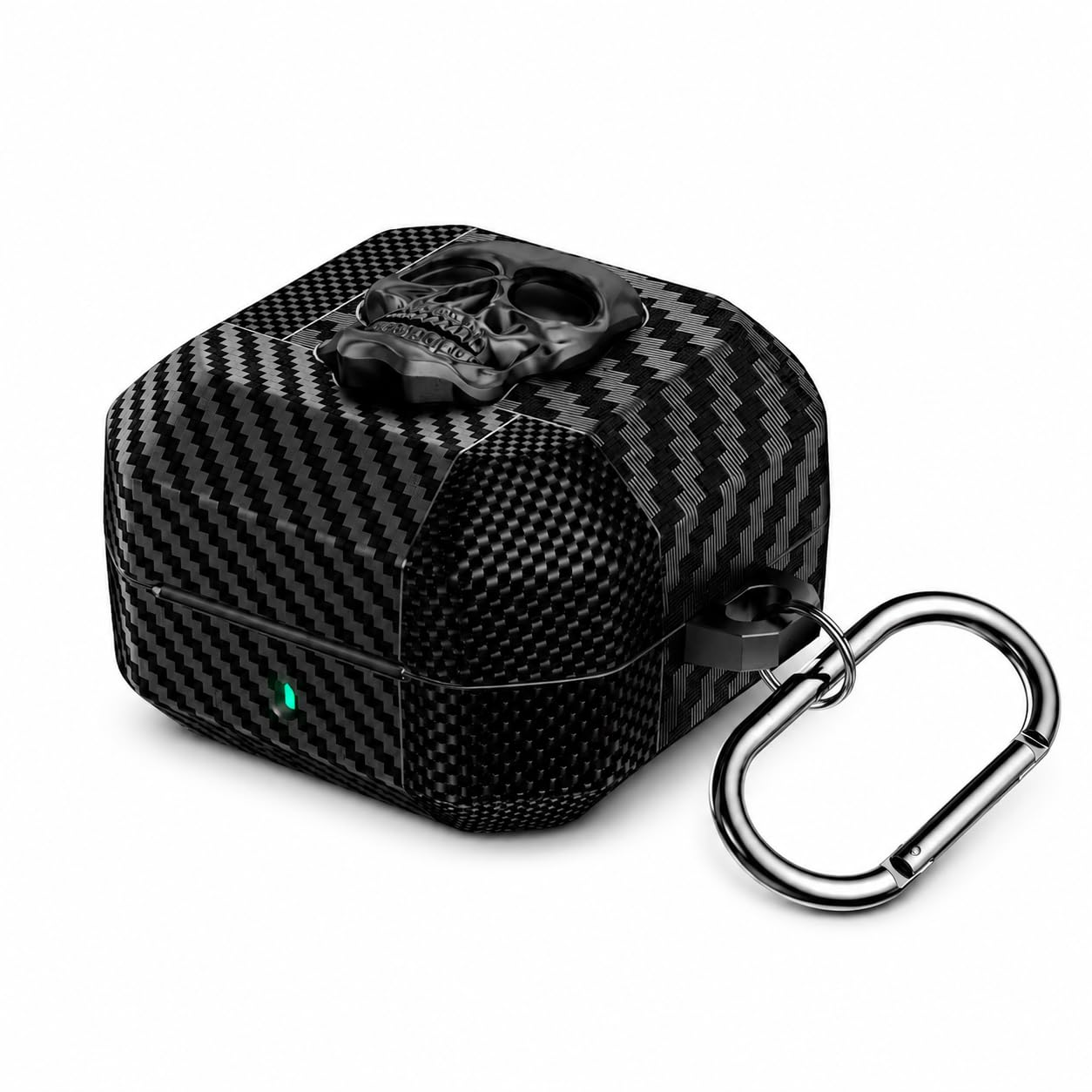 AJM Mixed Carbon Fiber Texture Punk Rotate Metal Skull Protective Case Compatible with Samsung Galaxy Buds 4 Pro (Black)-image-9