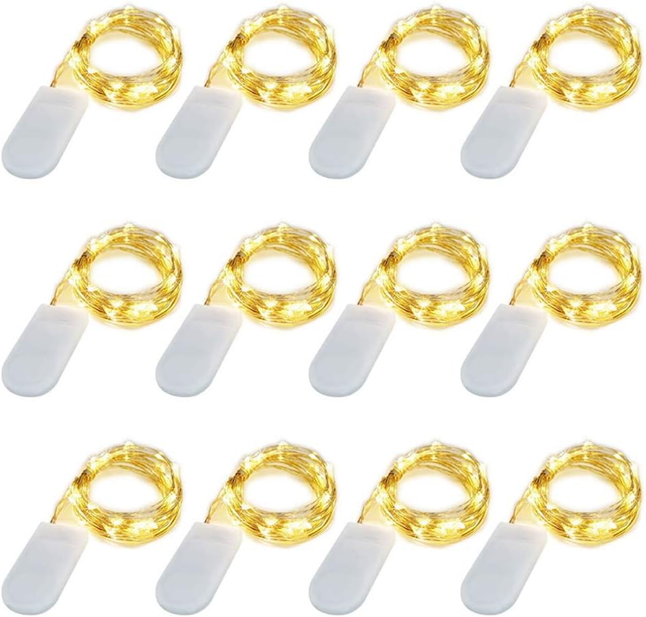 LIIDA LED Fairy String Lights, 12-Pack 20 Micro Lights On Silver Copper Wire (Batteries Include) for DIY Wedding Centerpiece, Mason Jar Craft, Christmas Tree, Garlands, Party Decoration (Warm White)