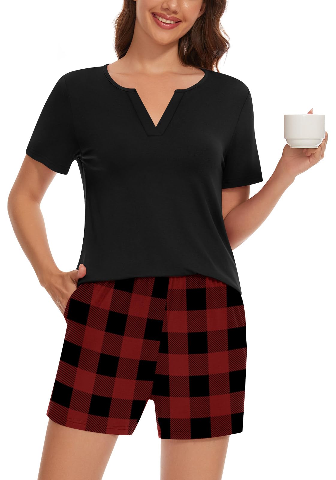 Anyally 2 Piece Women's Summer Short Sleeve Pajama Sets, Plus Size Lounge Sleepwear Ladies Pjs Sets