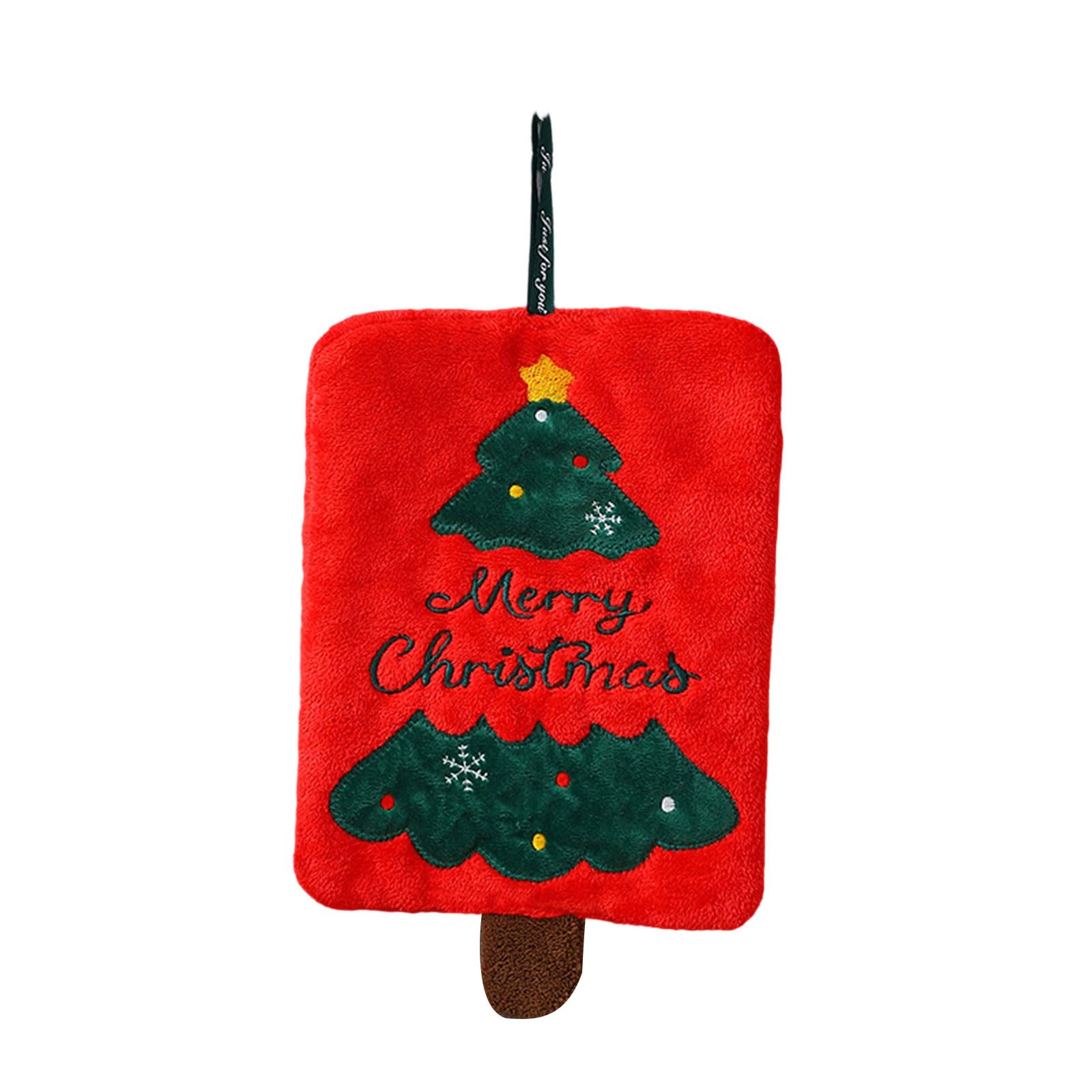 Msioytog Cartoon Christmas Pattern Towel Corals Fleece Fabric Fade Resistant Hand Dryer Practical Hanging Rope Drying Cloth