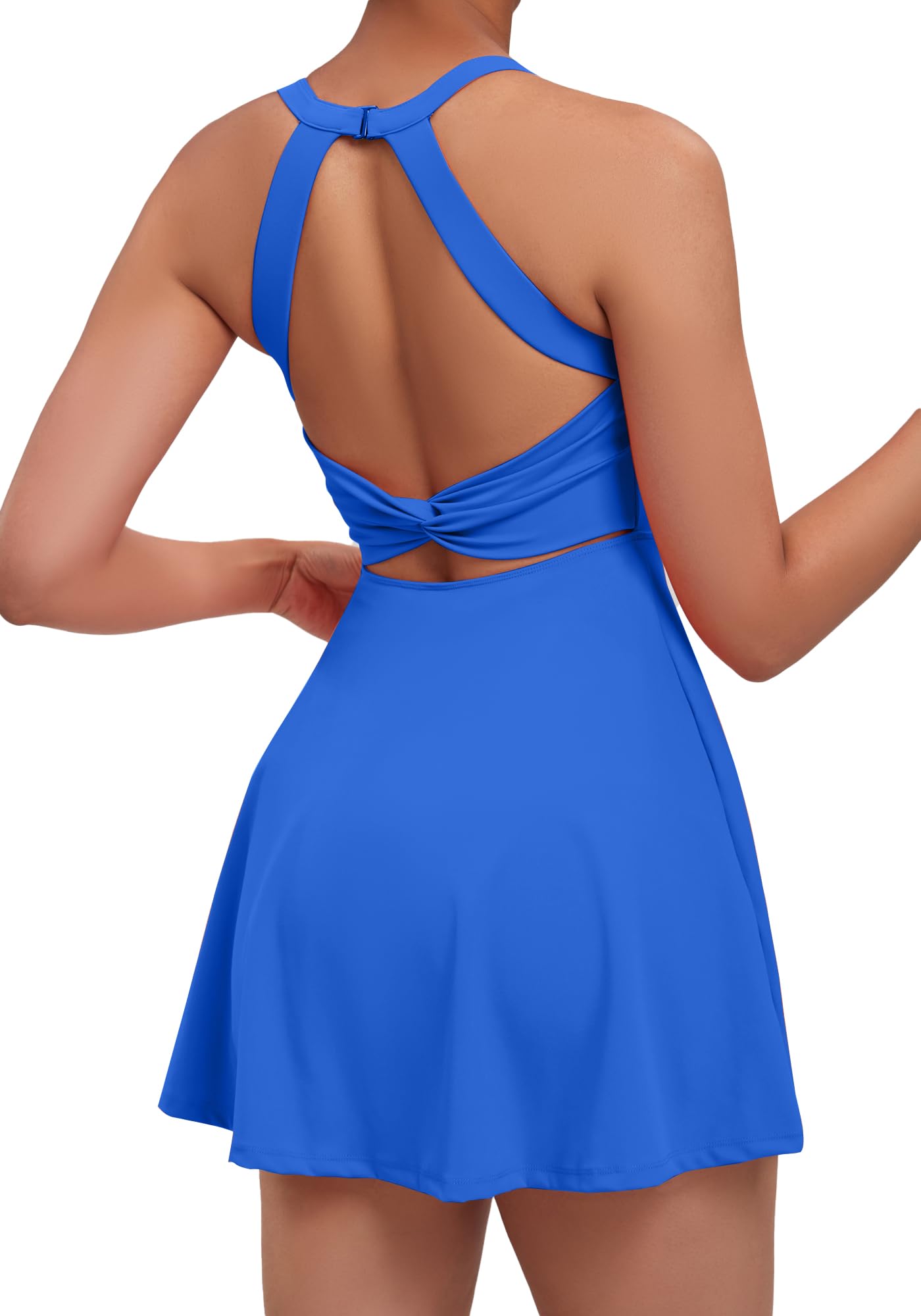 gofiep Damen-Tennis-Workout-Kleid mit offenem Bund und Shorts, Golfkleid, mit Seitenschlitz