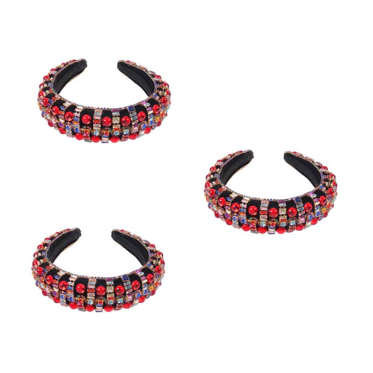 Beavorty 3stücke Retro Hochzeits Haarschmuck Mit Strass Breiter Haarreif Für -stil Haaraccessoires Mit Rubinen Für Besondere Anlässe