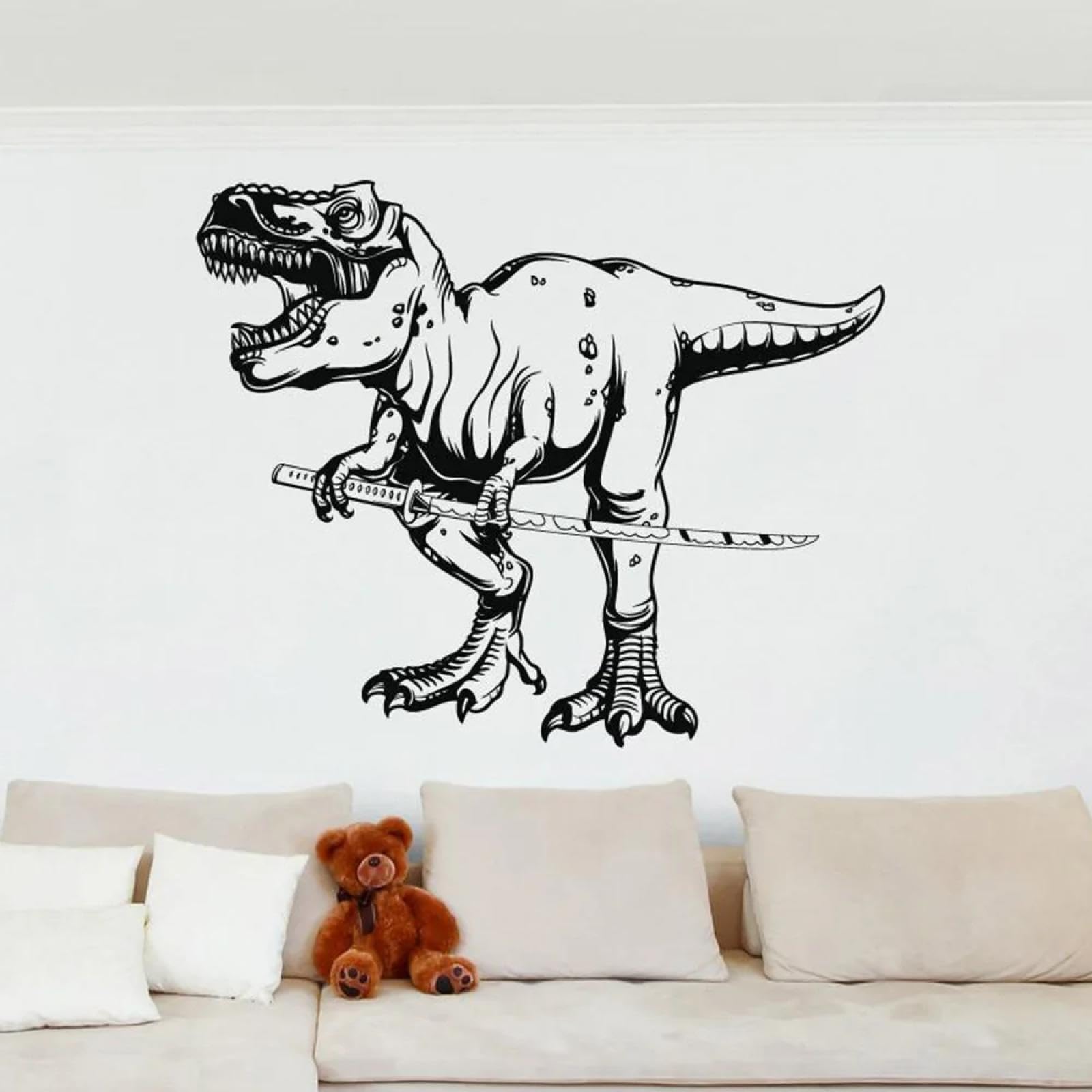 YOUOUSI Cartoon Samurai Tyrannosaurus Rex Dinosaur Wall Stickers for Bedrooms, Playrooms, Vinyl Art Decals for Teen Rooms