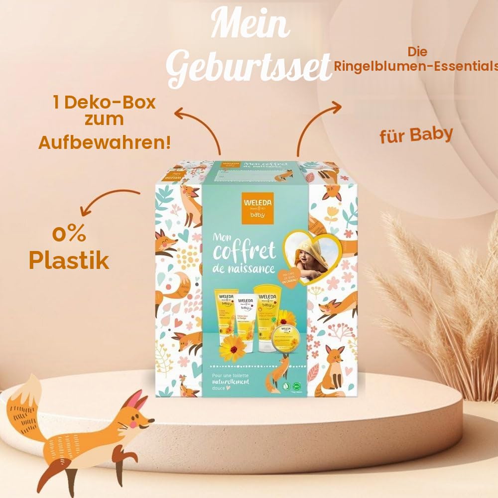 WELEDA - Geschenkset zur Geburt – sanfte Babypflege – für die tägliche Pflege – reinigt & schützt – Natur – 200 ml + 75 ml + 50 ml + 25 g