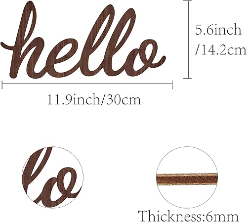 Miniatura 2 de CREATCABIN Letrero recortado de madera con texto en inglés Hello Signs para decoración de pared, escultura rústica para inauguración de la casa,