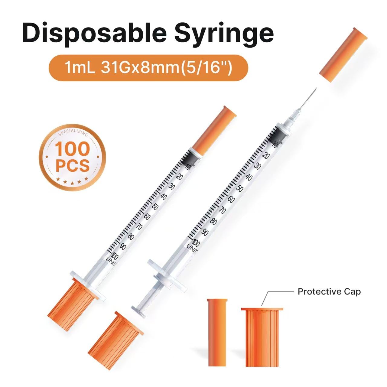 100pack 1ml/cc 31G 5/16 Inch lab Syringes, Individual Package — Amazon image 4