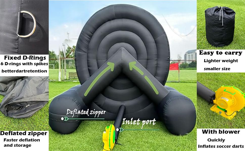 Juego de diana inflable – 3 m de alto adhesivo con soplador de 370 W y 8 bolas, juego de dardos de fútbol gigante para diversión y fiestas en el patio trasero