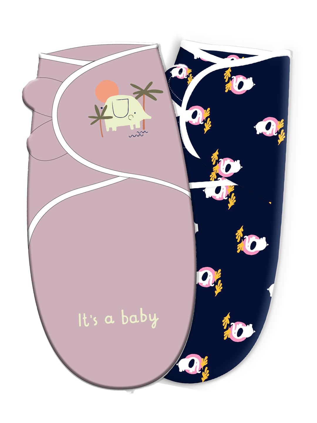 POLKA TOTS Premium Muslin Swaddle Wrap for Newborn Baby with Velcro Closure (Pack of 2) Ultra-Soft, Breathable & Skin-Friendly Cotton Blanket Wrapper, Baby Sleeping Bag (Baby & Elephant Print, 0-3 M)-image-36