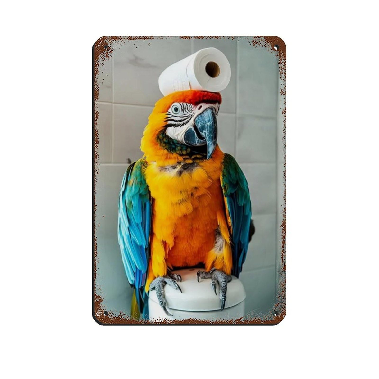 Parrot with A Toilet Paper Roll on Head Tin Sign Vintage Metal Pub Club Cafe Bar Home Wall Art Decoration Poster Retro 8x12inch(20x30cm)