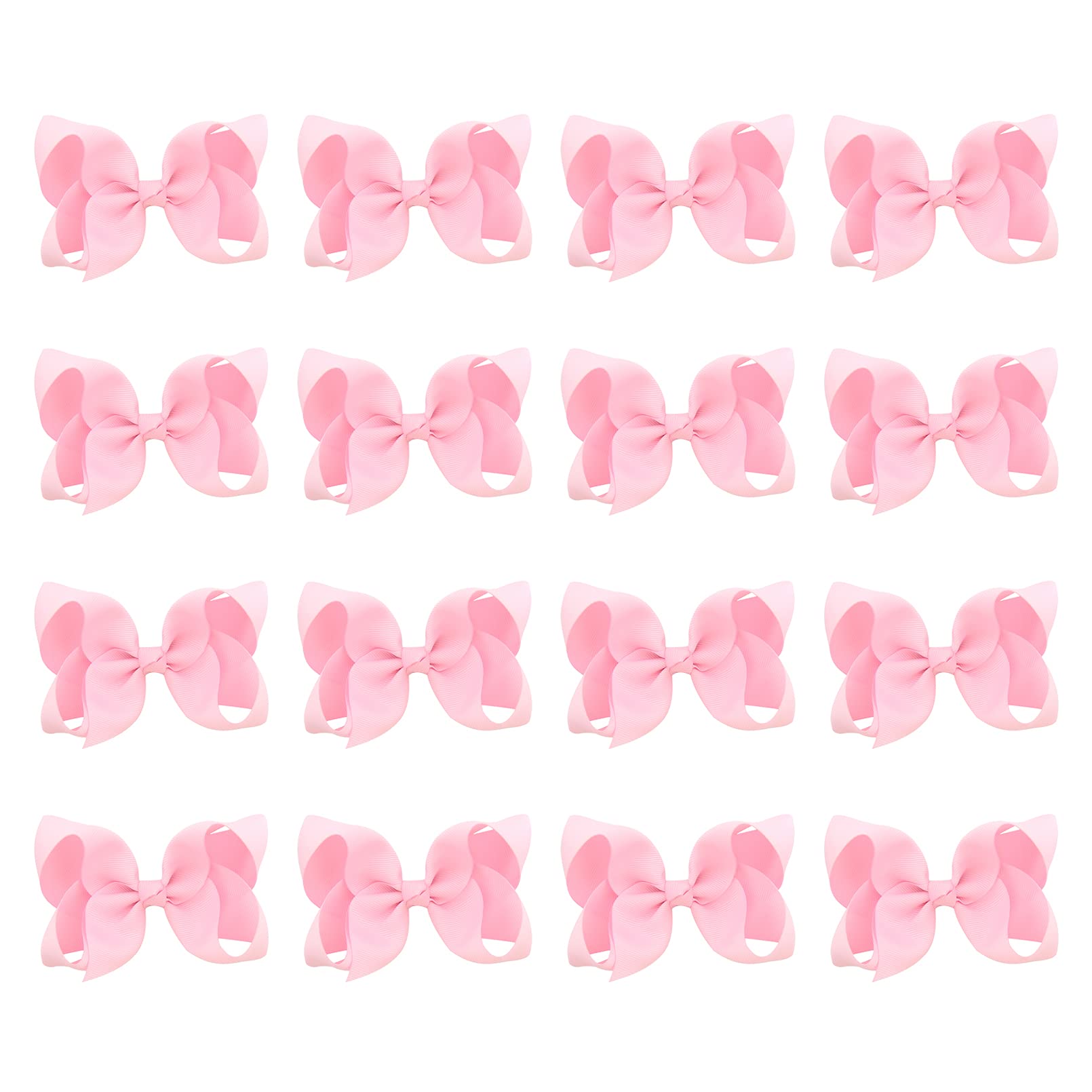 DEEKA 16 PCS 4" Hand-made Hair Bow Grosgrain Ribbon Solid Color Hair Bow Alligator Clips Hair Accessories for Little Teen Toddler Girls -Light Pink