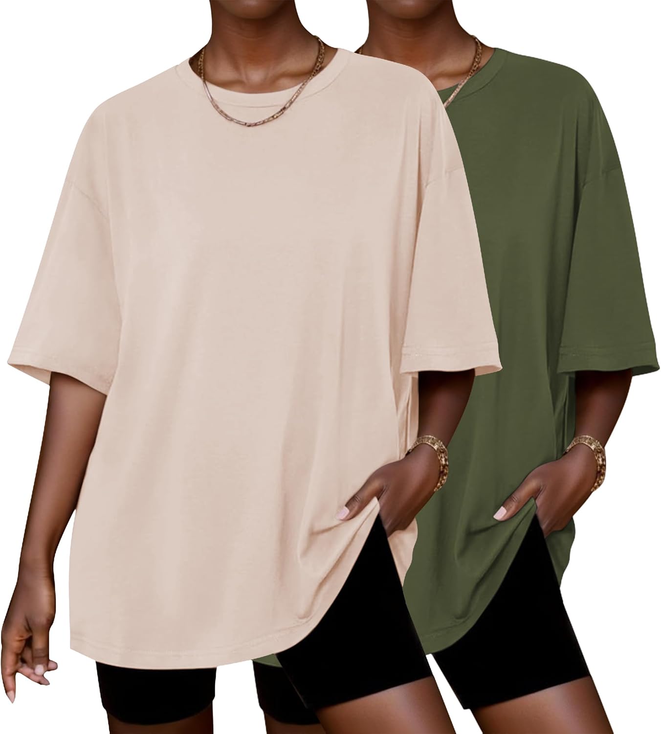 Ekouaer 2 Pack Womens Tops Short Sleeve Oversized T Shirts Summer Spring Tops 2025 Basic Casual Tee Top S-XXL