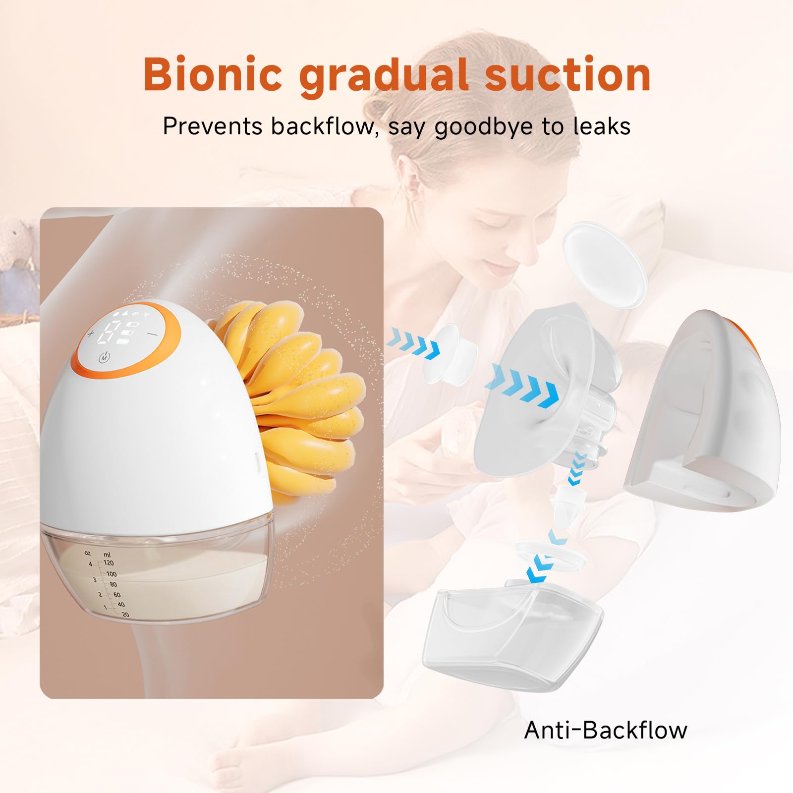 Anluomania Tire Lait Electrique Main Libre, Tire-Lait Electrique Mains Libres avec 4 Modes, 9 Niveaux, Tire Lait Main Libre Rechargeable avec Affichage LED, Bride de 19mm, 1200mAh, Sans BPA (1PCS)
