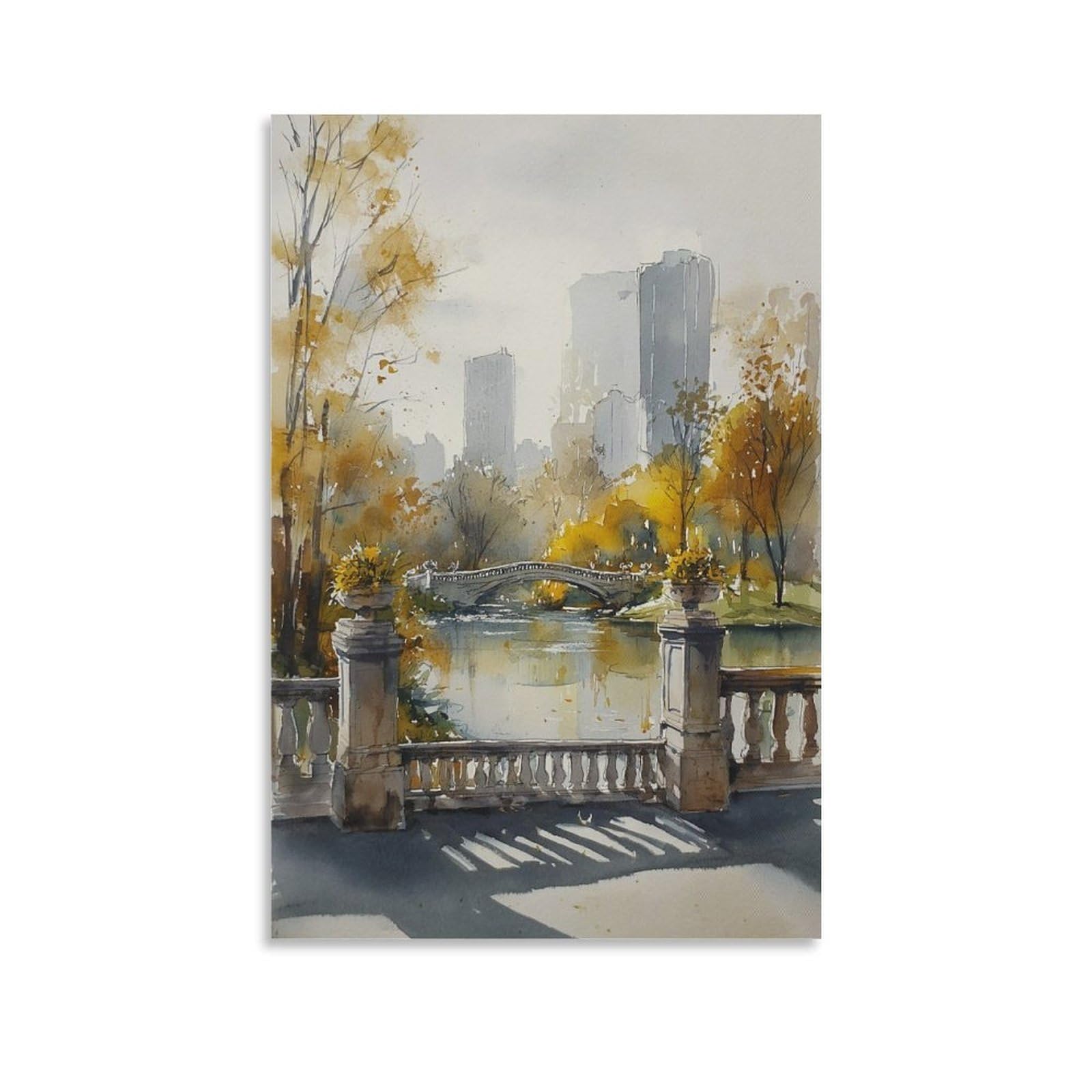 XWYMXZ Lake Eola Park Watercolor Painting Florida Travel Posters 24x36inch(60x90cm) Vintage Watercolor Canvas Art