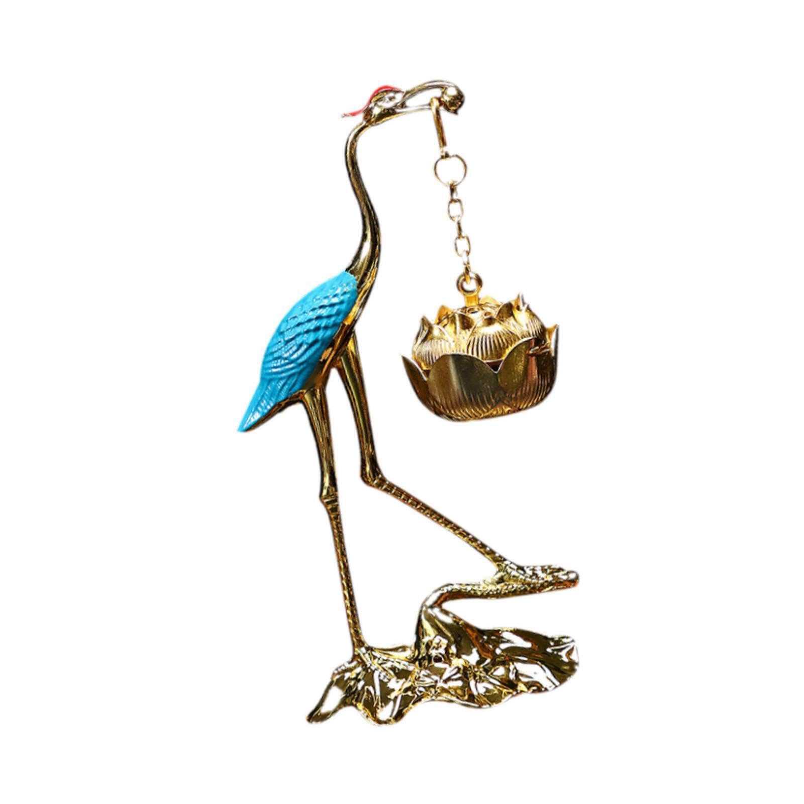 Zambuph Unique Crane Mouth Incense Burner Capturing Traditional Chinese Pairs With Table Incense Burner Styles Alloy Crane Hanging Decorative Elegant Hanging, Blue and Gold, 6x5x13.5cm