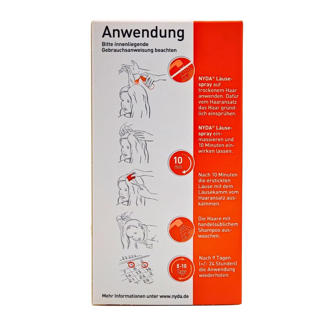 NYDA Läusespray gegen Kopfläuse und Nissen, 10 Minuten Einwirkzeit, inklusive Läusekamm, für Babys, Schwangere und Stillende I Sparset mit Duschgel von Pharma Perle (2 x 50 ml)
