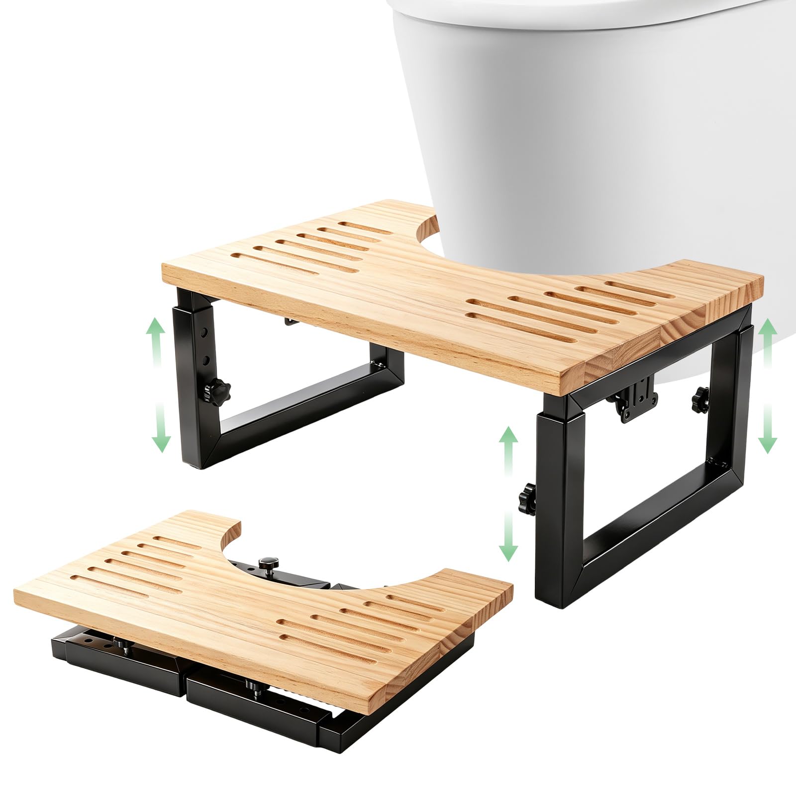 Swylexn Toilet Stool Squat Adult, Adjustable 7-9 Inch Non-Slip Toilet Step, Foldable Poop Stool, Poo Stool, Wooden Folding Step Stool, Bathroom Foot Stool for Adults, Seniors, Pregnant