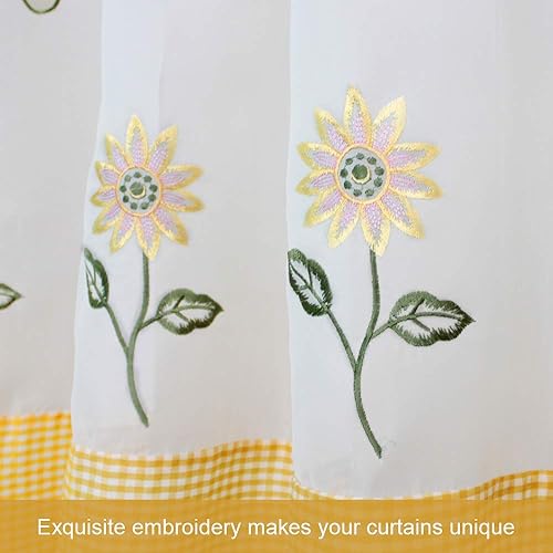 Miniatura 8 de ZHH E-COMMERCE Cenefa de cocina de girasol para ventanas, cenefas bordadas pastorales, decoración de ventana semi-sombreada, cenefa de gasa floral,