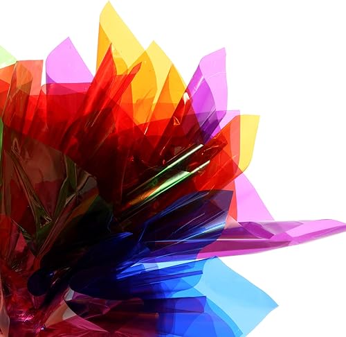 Miniatura 6 de 16 hojas de celofán de 28 x 40 pulgadas, envolturas de celofán de colores, papel de celofán de color transparente con 240 lazos metálicos, para