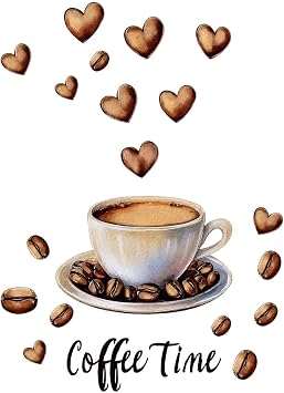 Coffee Time Wall Stickers | Coffee Beans Tea Cup Peel and Stick Home Kitchen Bar Wall Decor,Removable Stickers for Home Cafe Shop Station Bar Pub Office