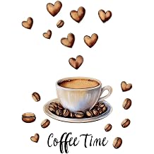 Coffee Time Wall Stickers - Coffee Beans Tea Cup Peel and Stick Home Kitchen Bar Wall Decor, Removable Stickers for Home Cafe Shop Station Bar Pub Office Coffee Decal