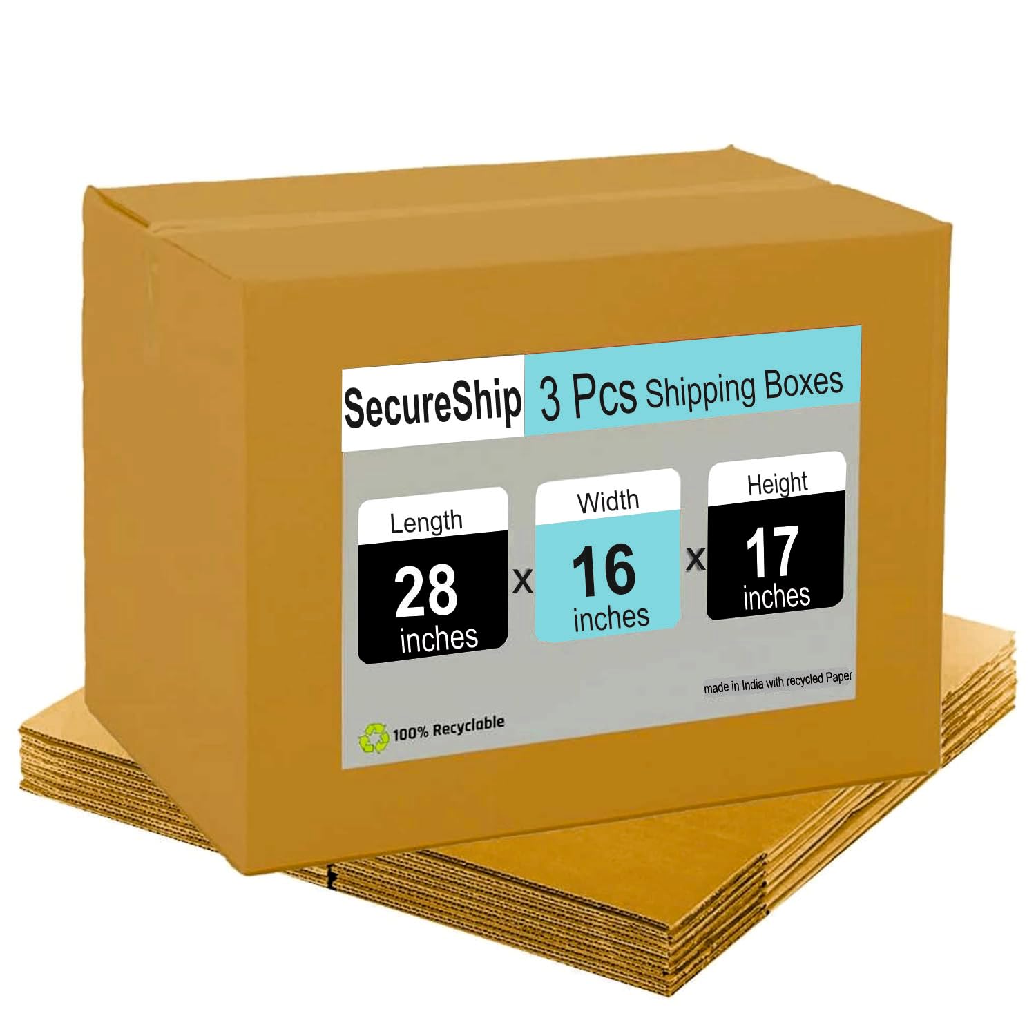 5 Ply Strong 28 x 16 x 17 Inches Large Size Heavy-Duty Carton Boxes For House Shifting, Packing, Moving and Other Proposes (Pack of 3)