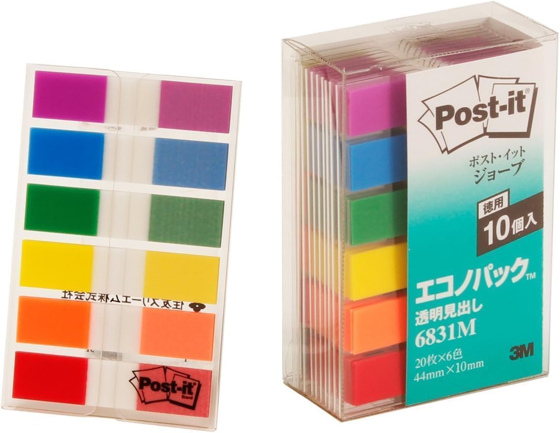 Post-it Jobe transparent heading 44x10mm 20 sheets x6 colors x10 or 6831M