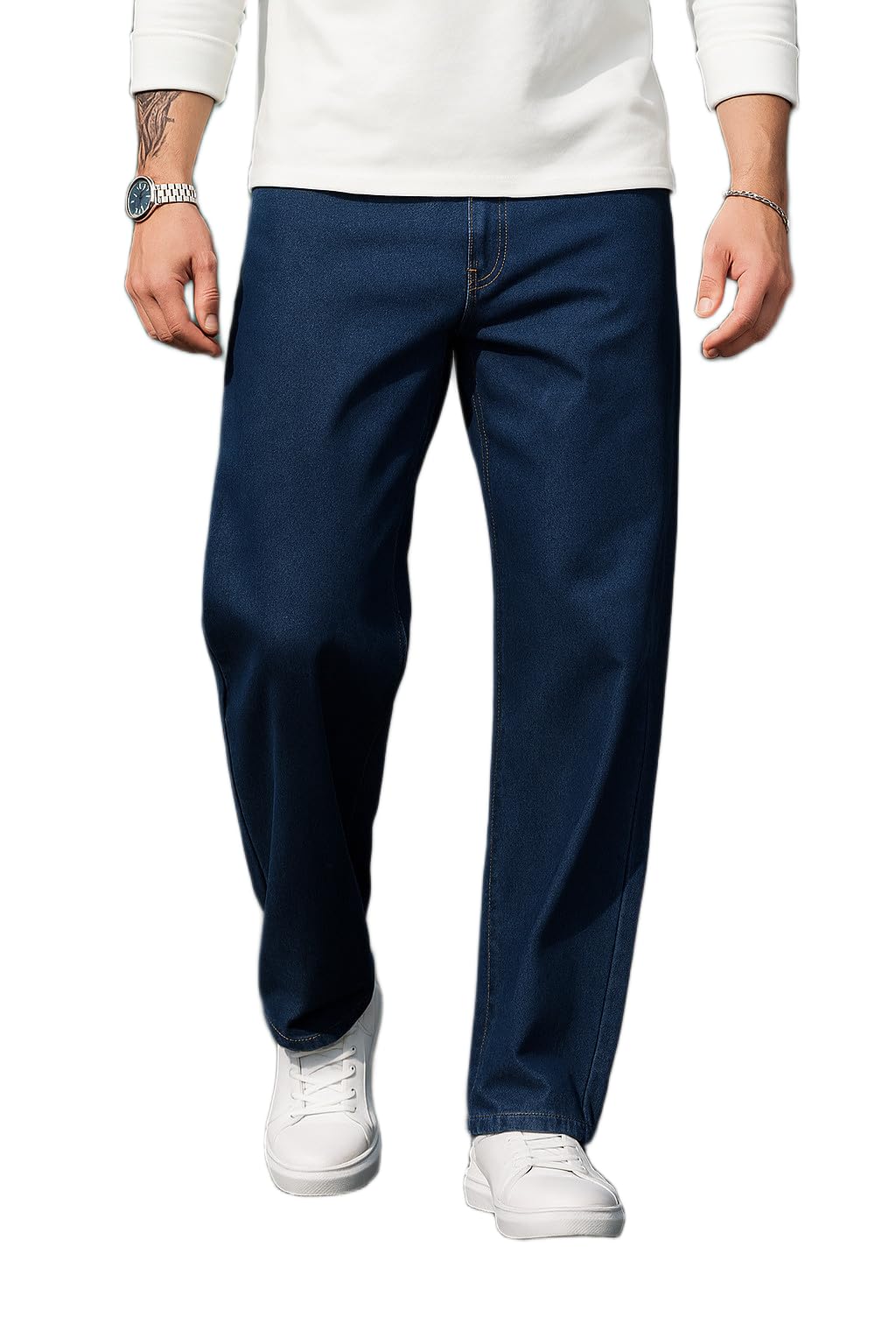 LEVORCE Loose Fit Men Dark Blue Jeans | Tailored Fit | Mid-Rise Waist | Durable Cotton Blend Fabric | Contemporary Solid Finish | All-Season Wear | Style 93-image-10