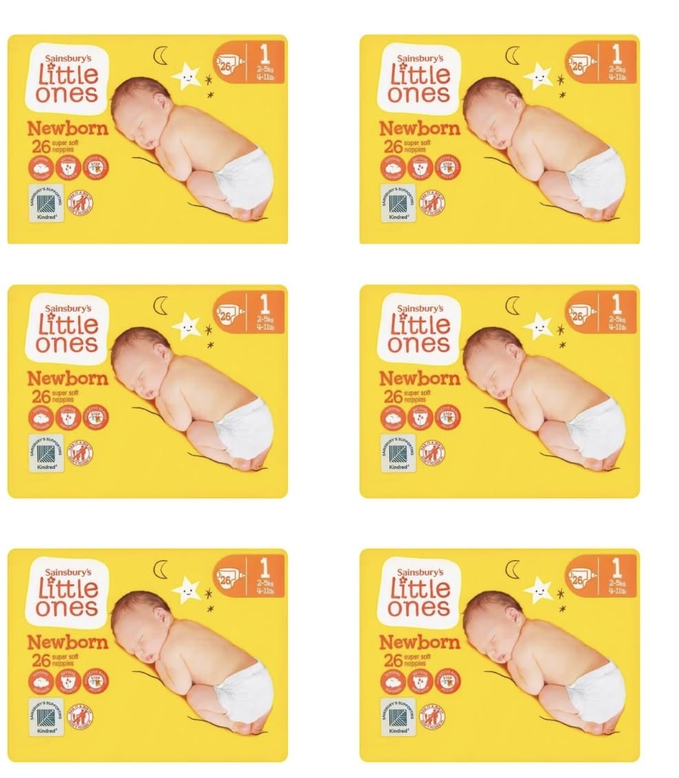 Sainsbury's Little Ones Newborn Nappies, Size 1, 2-5kg, 26 Count, 6 Pack