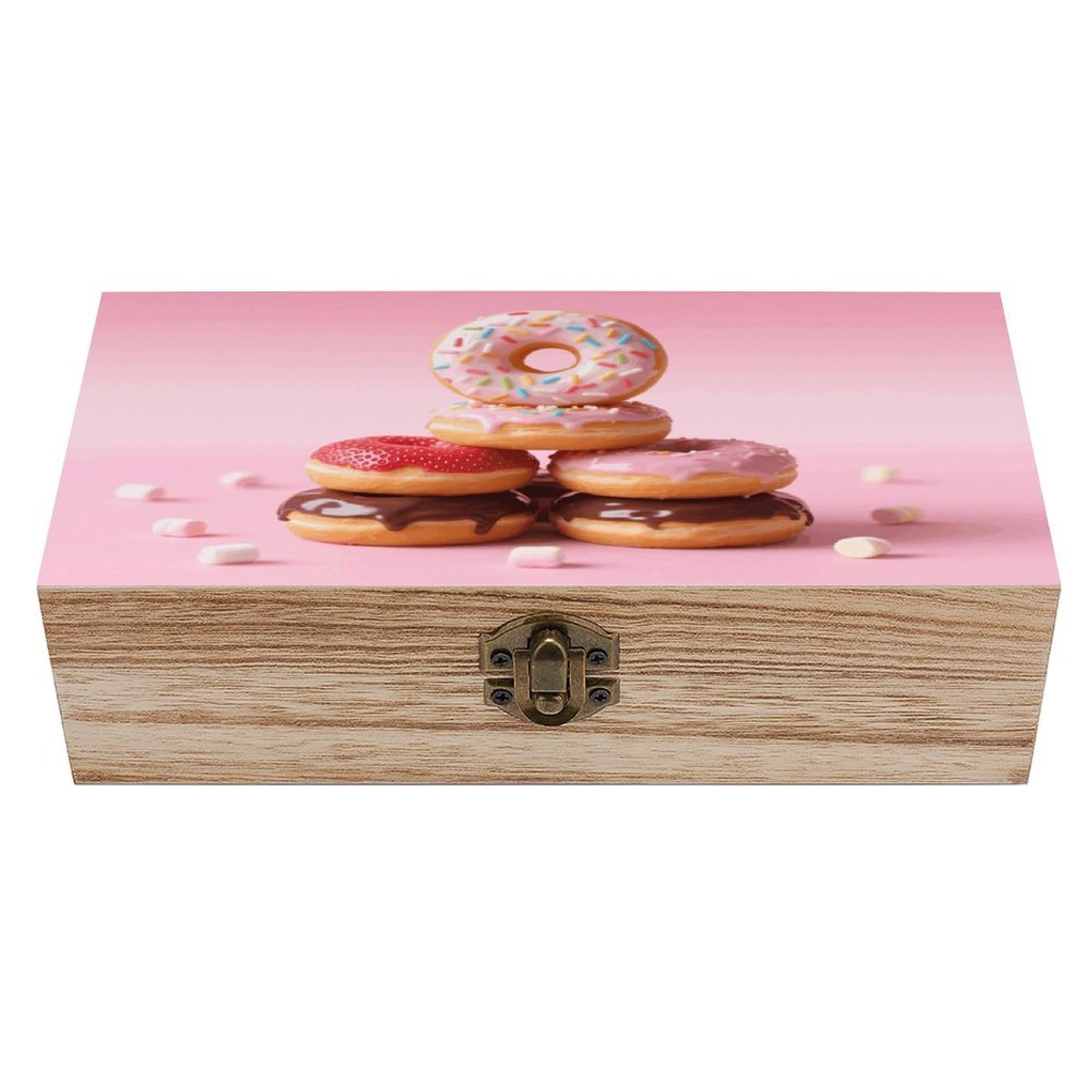 FodPand Decorative Keepsake Box Wooden Storage Boxes with Hinged Lid Handmade Donuts Wood Organizer Memory Treasure Box for Jewelry Craft Card Photo Storage Wedding Bridal Shower Gifts