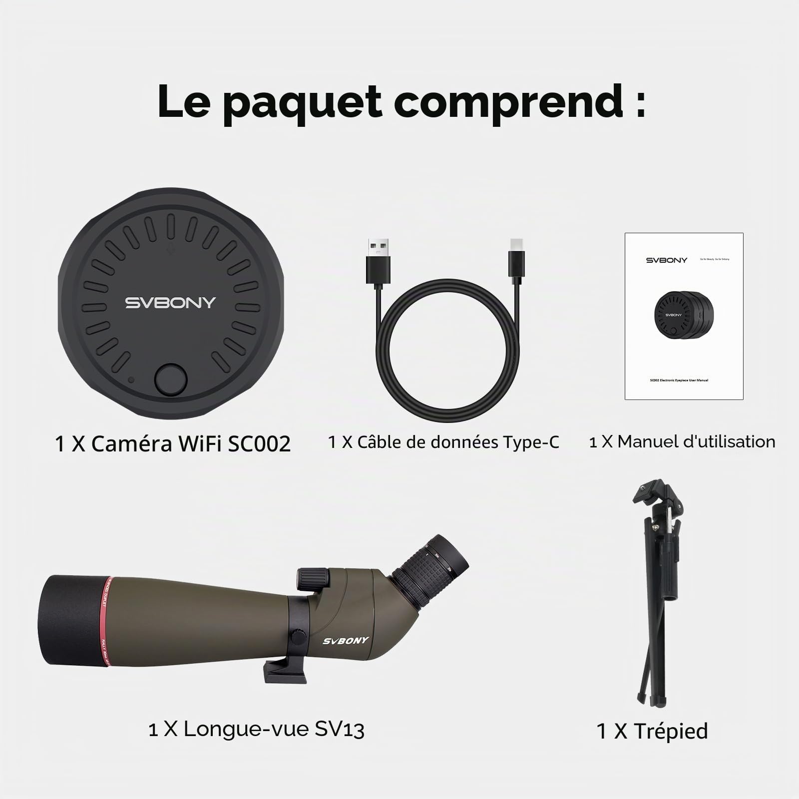 Svbony SV13 Lunette d'observation 20-60 x 80 avec Caméra WiFi SC002