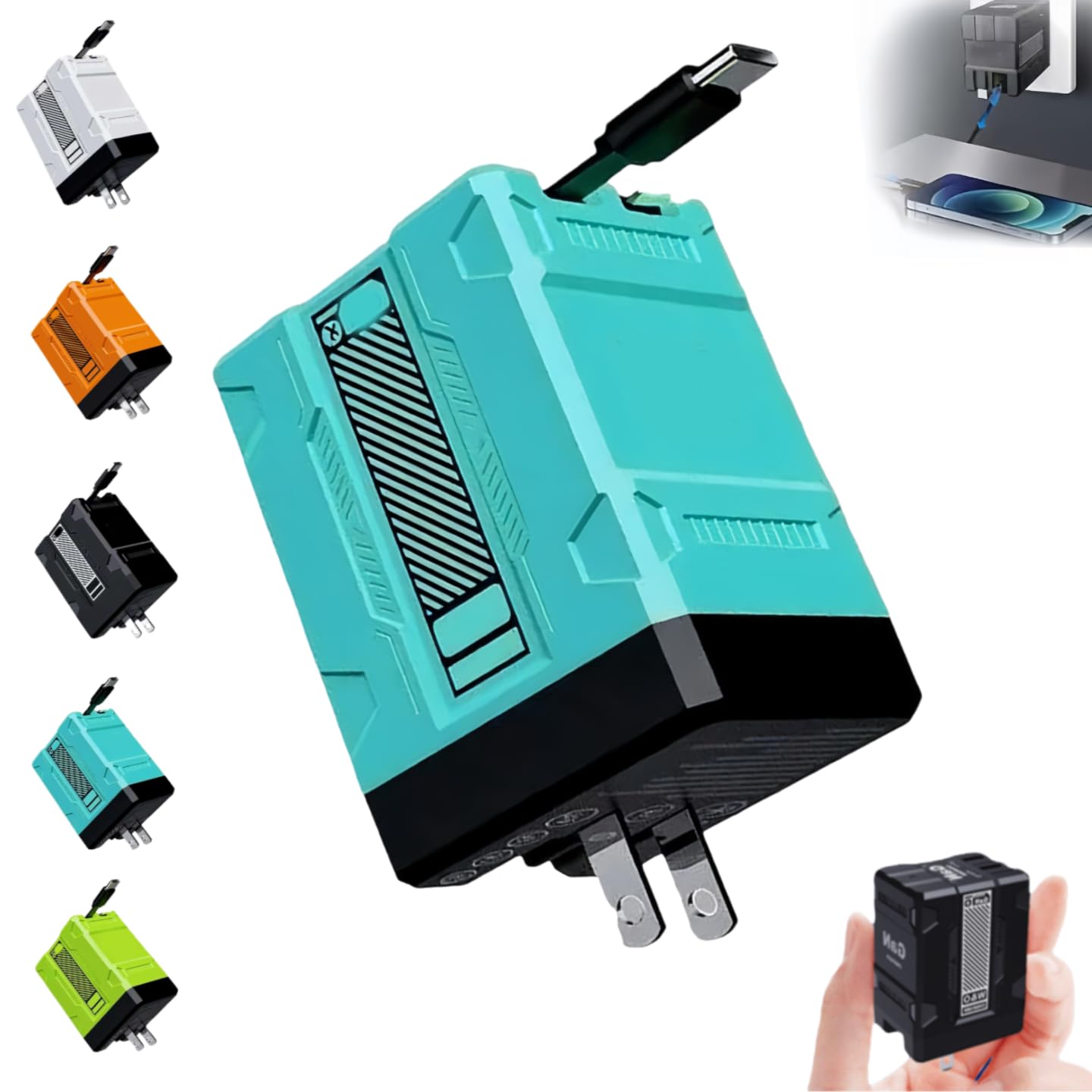 2 in 1 Compatible 120W Fast Charger, New Scalable Retractable 120w Fast Charger Module, All in 1 Foldable Charging Adapter Wall Plug for Phone, Tablet, Laptops (Blue)