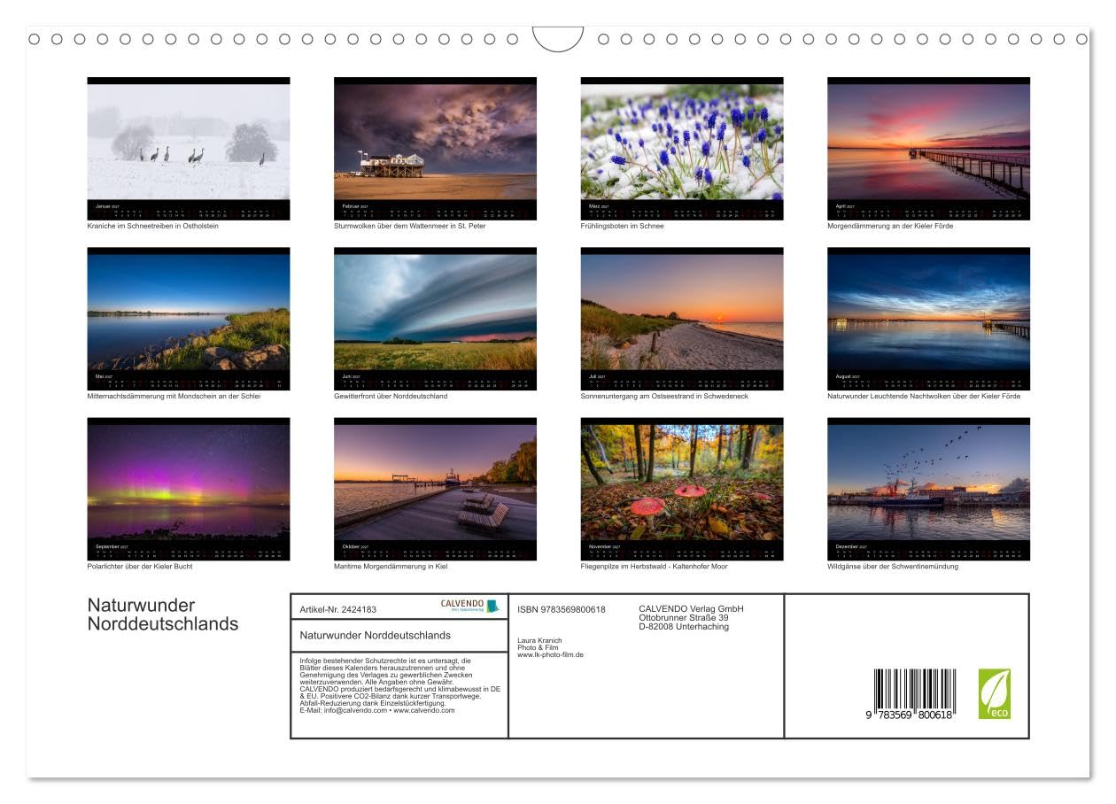 CALVENDO - Naturwunder Norddeutschlands (Wandkalender 2027 DIN A3 quer), Monatskalender: Naturfotografien von Laura Kranich