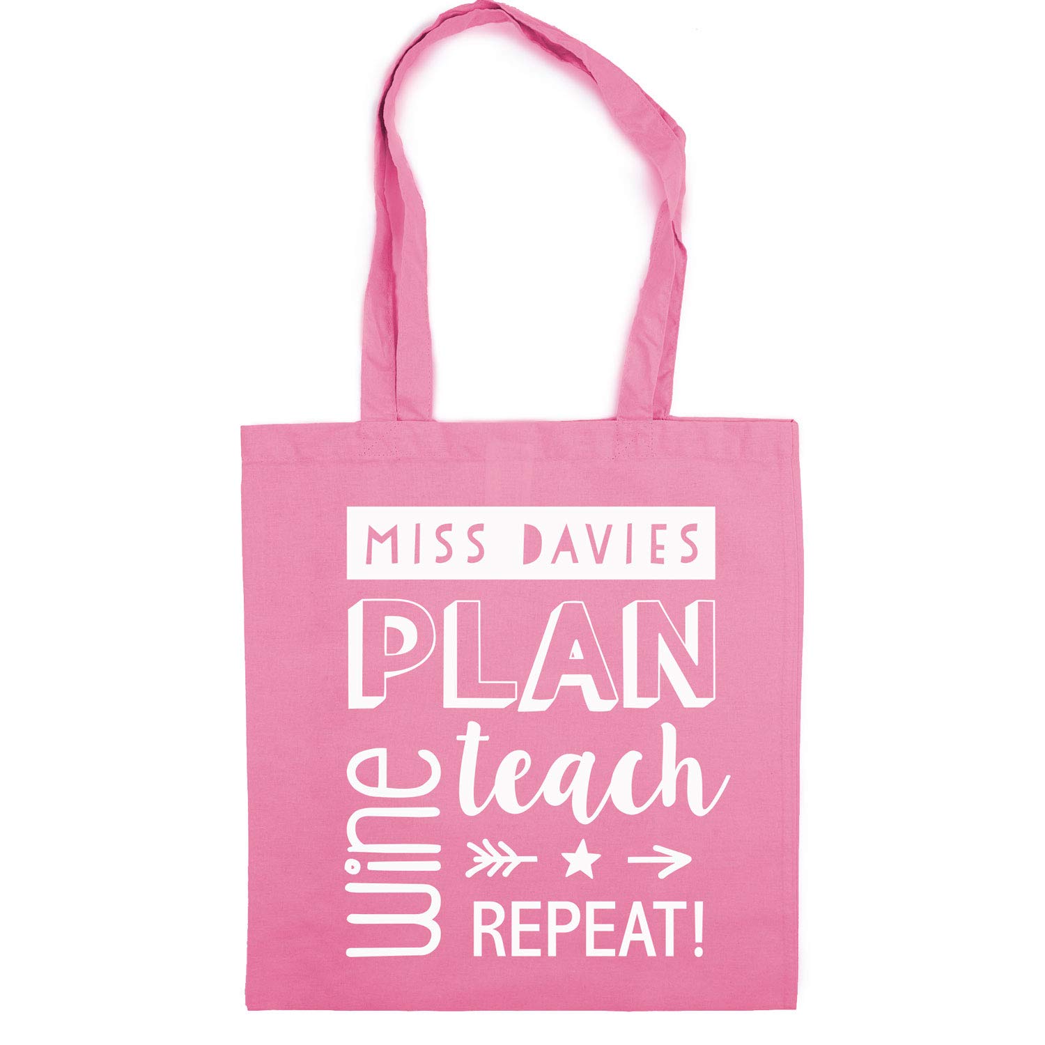 Stickerscape Personalised wine tote bag | Teacher gifts | Perfect for Christmas (Pink bag - White text)