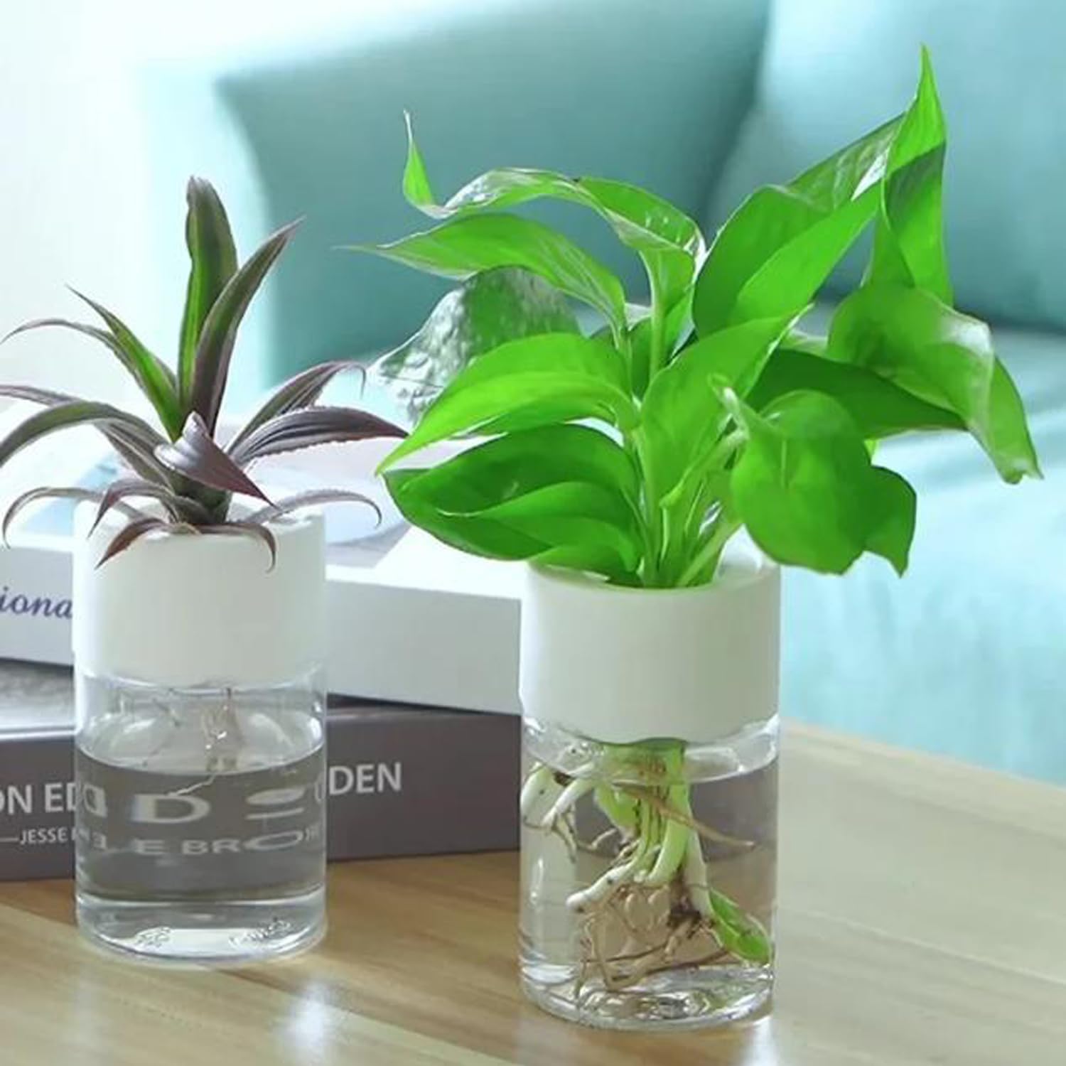 1pcs Mini Flower Pot Home Vase Decor Transparent Imitation Glass Soilless Plant Pots Green Plants Pot,11.8 * 6.8 * 6.8cm (White)