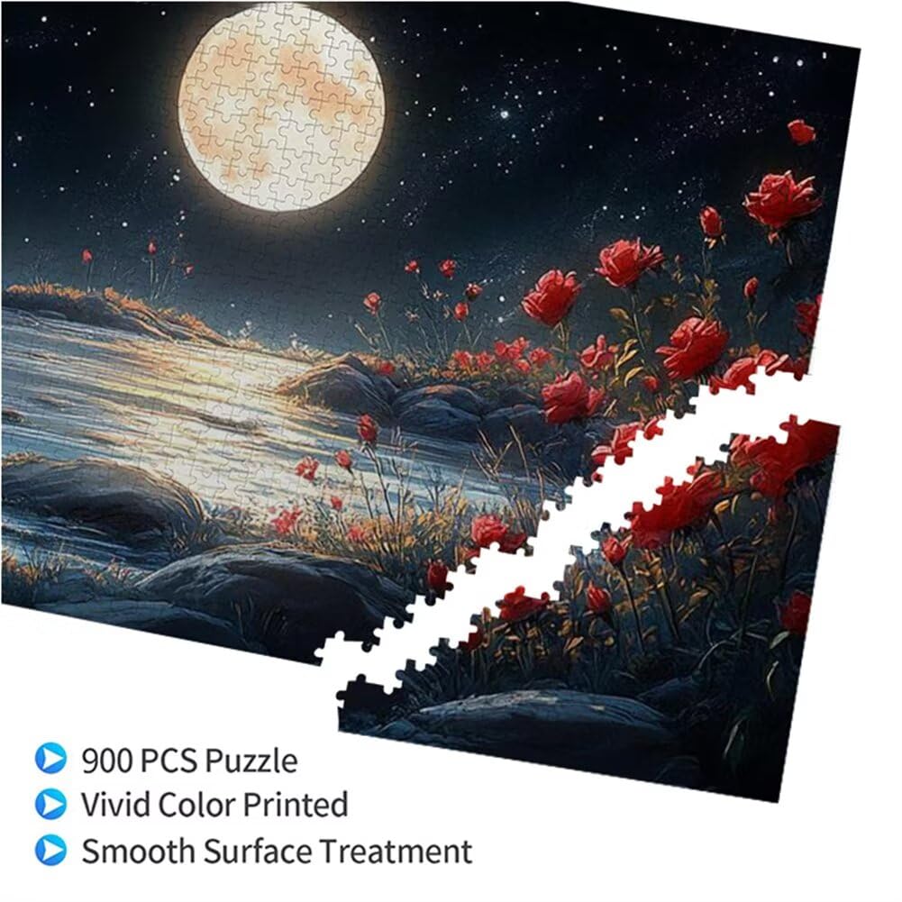 Puzzle Fleur 900 Pieces Lune Puzzle Adultes 87 x 34 cm DIY Difficile Classiques Jigsaw Panoramique, Adulte Jeu éducatif, Bois Jigsaw Art Impossible Famille Challenge, Cadeau pour Homme et Femme G-8