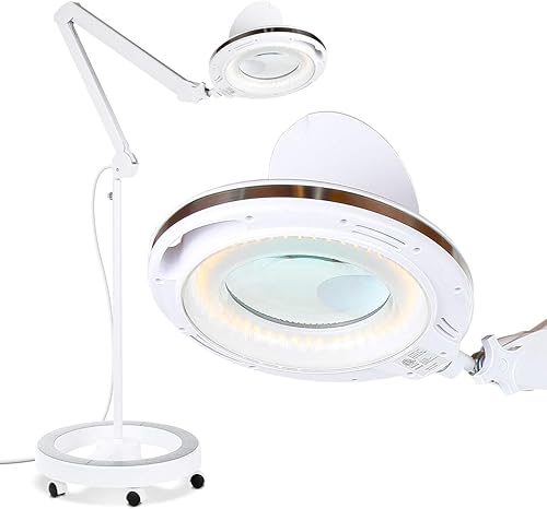 Miniatura 9 de Brightech Lightview Pro - Lupa con soporte y luz, lámpara de pie con lupa con base rodante de 6 ruedas para tratamientos faciales y pestañas, luz de