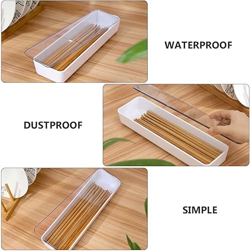 Miniatura 9 de Cabilock Bandeja de cubiertos con tapa, organizador de cajones de cocina con tapa y escurridor, bandeja de plástico para cubiertos de cocina y